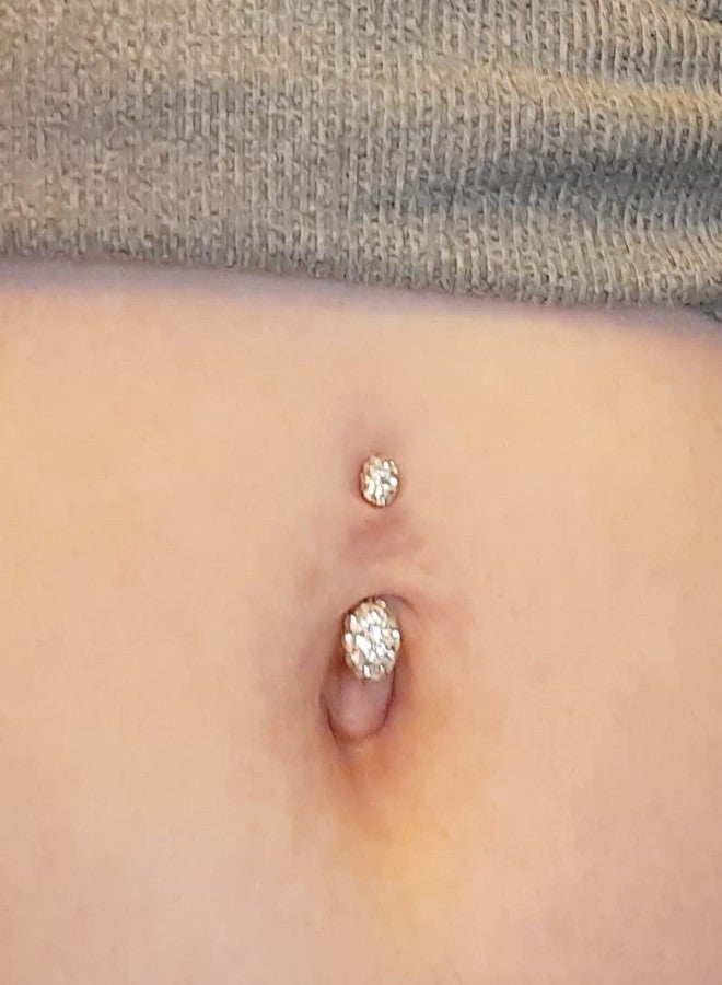 QWALIT 14G Belly Button Rings Short Bar Navel Rings Surgical Steel CZ Jeweled Navel Piercing Barbell for Women Belly Button Piercing Jewelry 1/4" 6mm silver - Image 5